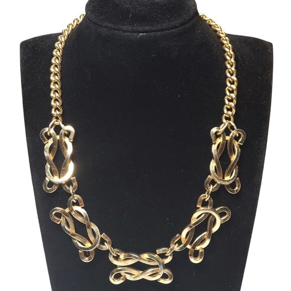 Gold Tone Chain Twisted Pendants Fold Over Clasp Vtg 14" - Picture 1 of 6